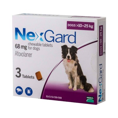 נקס גארד נגד פרעושים וקרציות לכלב בינוני במשקל 10-25 ק"ג (3 כדורים)