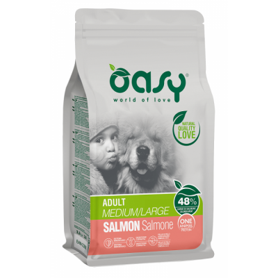 OASY - אואסי מזון יבש מלא לכלב בוגר מגזע בינוני וגדול - סלמון - שק 2.5 ק"ג